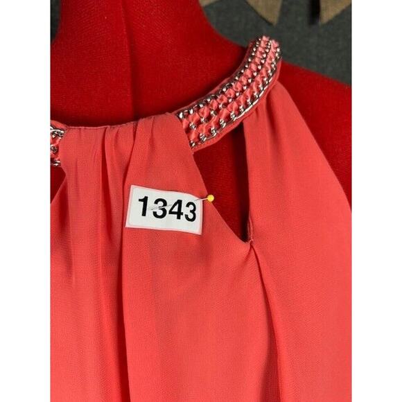 SLNY Womens Sleeveless Layered Chain Neck Beautiful Orange Dress - Size 6 - Picture 7 of 7